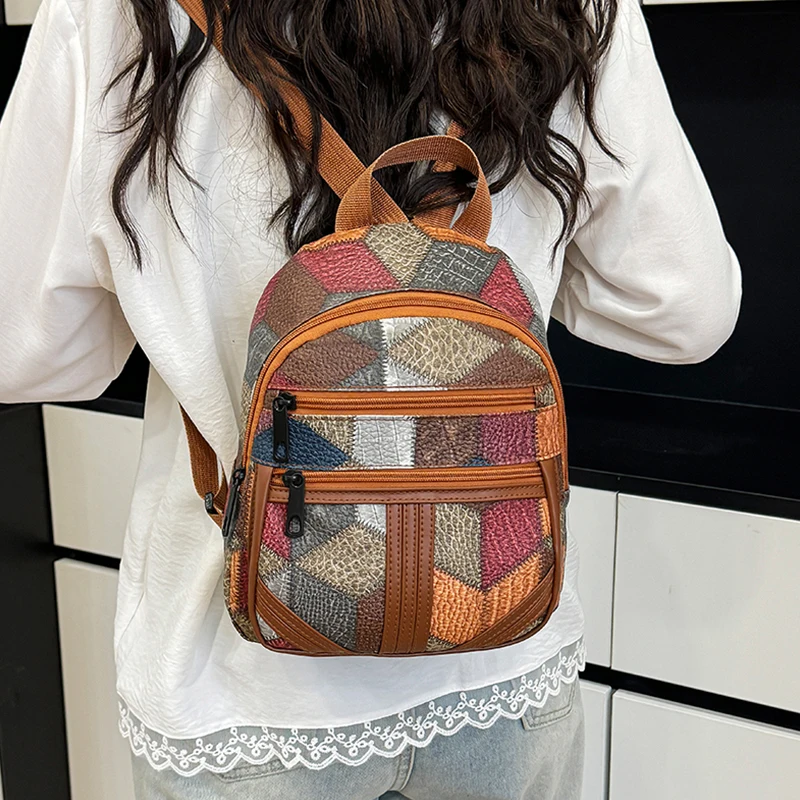 Fashion Backpack Women - Mochila feminina com design patchwork e