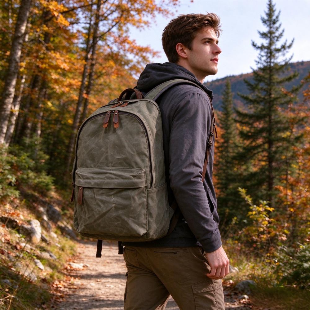 Canvas Backpack Casual - Mochila de lona encerada de estilo